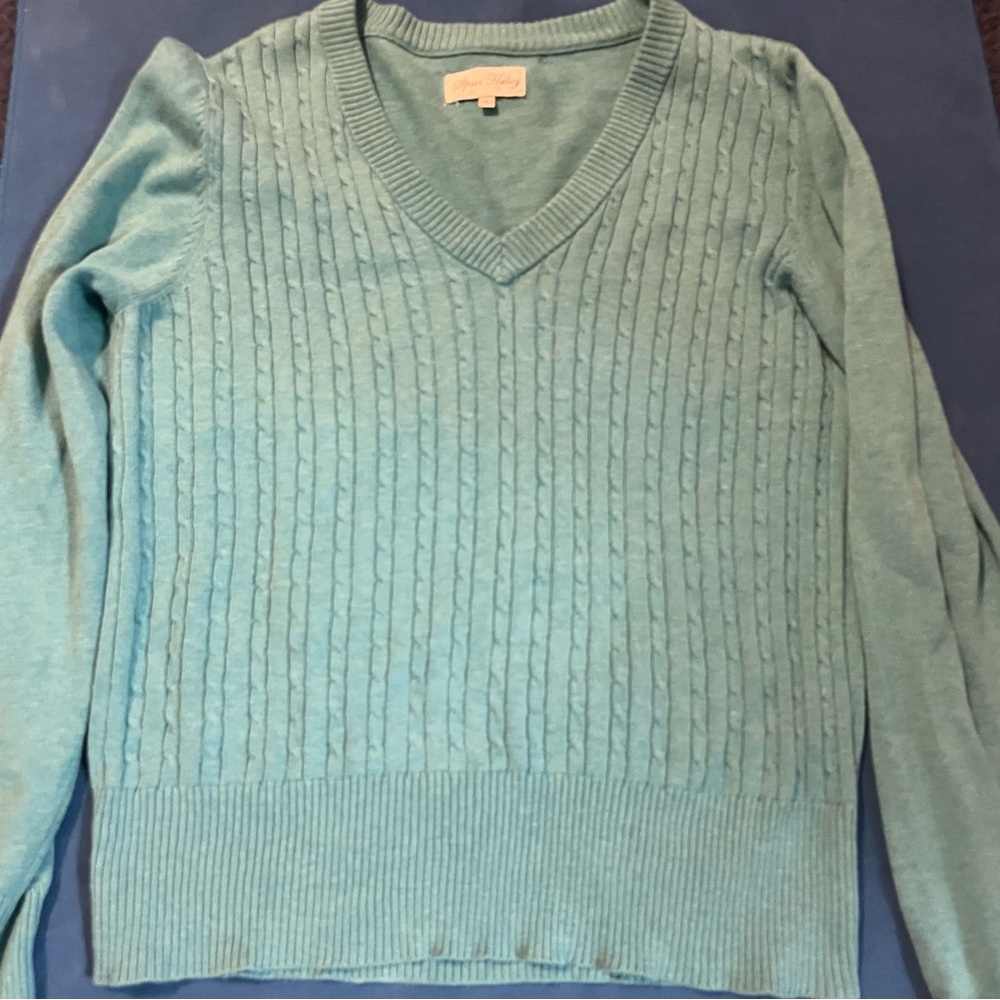 Women’s golf v-neck cable knit sweater - Sport Haley size L/Color turquoise/aqua